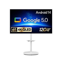 [더함]스마트 구글 5.0 OS 안드로이드 14 QLED TV 65인치 120Hz+이동형스탠드