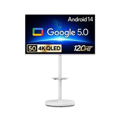 [더함] 스마트 구글 5.0 OS 안드로이드 14 QLED TV 50인치 120Hz 화이트+이동형스탠드