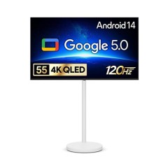 [더함] 스마트 구글 5.0 OS 안드로이드 14 QLED TV 55인치 120Hz+이동형스탠드