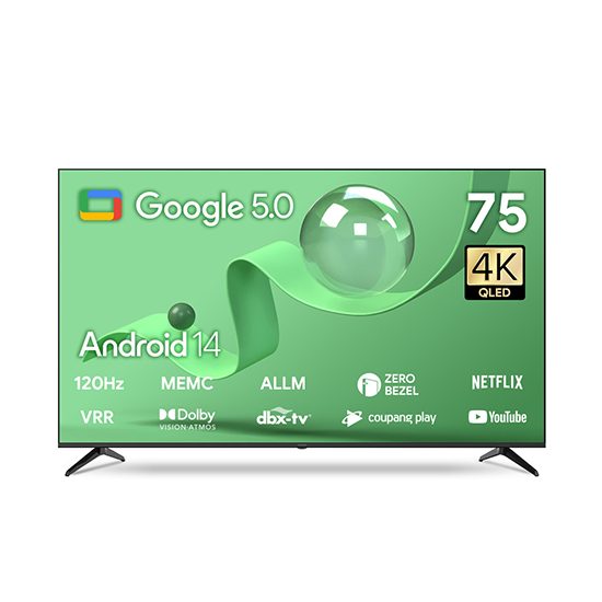[더함] 스마트 구글 5.0 OS 안드로이드 14 QLED TV 75인치 120Hz 벽걸이/스탠드