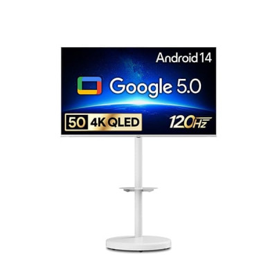 스마트 구글 5.0 OS 안드로이드 14 QLED TV 50인치 (화이트) + 이동형스탠드 TV렌탈