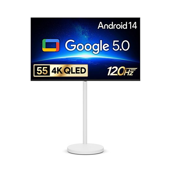 [더함] 스마트 구글 5.0 OS 안드로이드 14 QLED TV 55인치 120Hz+이동형스탠드